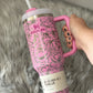 40oz Stanley Quencher H2.0 Peony with full wrap peony engrave