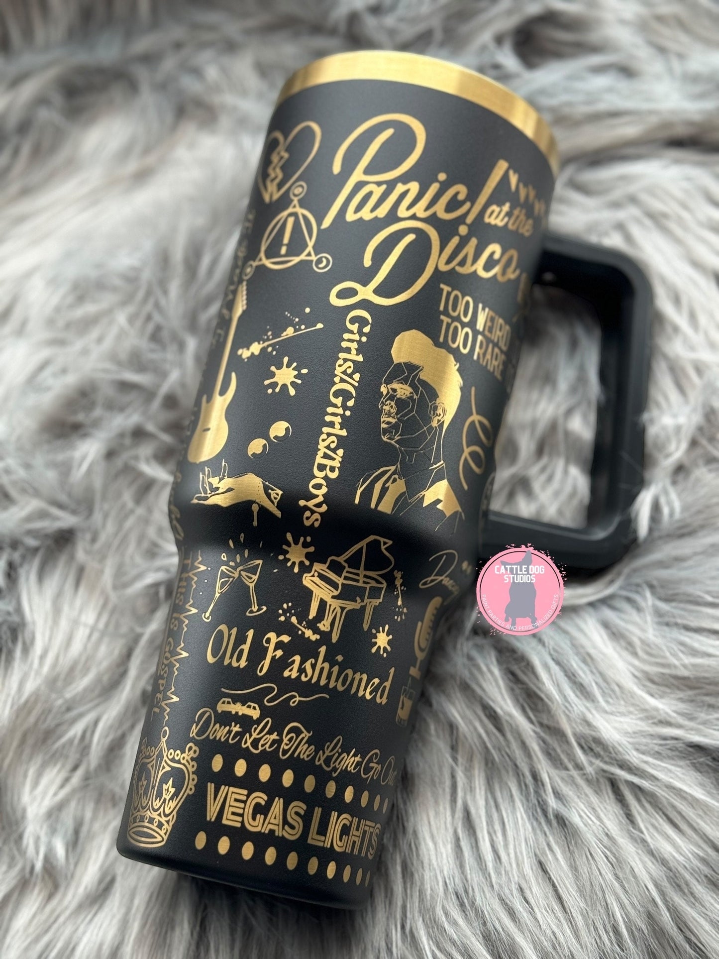 Panic! At the Disco Themed 40oz Tumbler | Brendon Brie | PATD | Black and Gold cup | 40oz tumbler | Stanley Tumbler