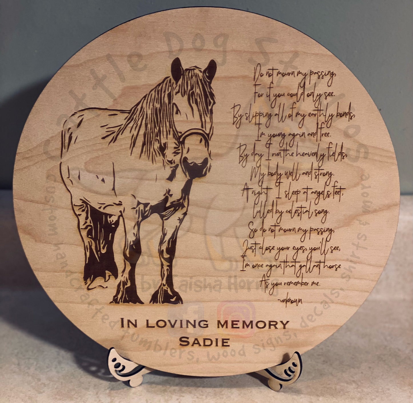 Wooden Engraved Horse Memorial Plaque