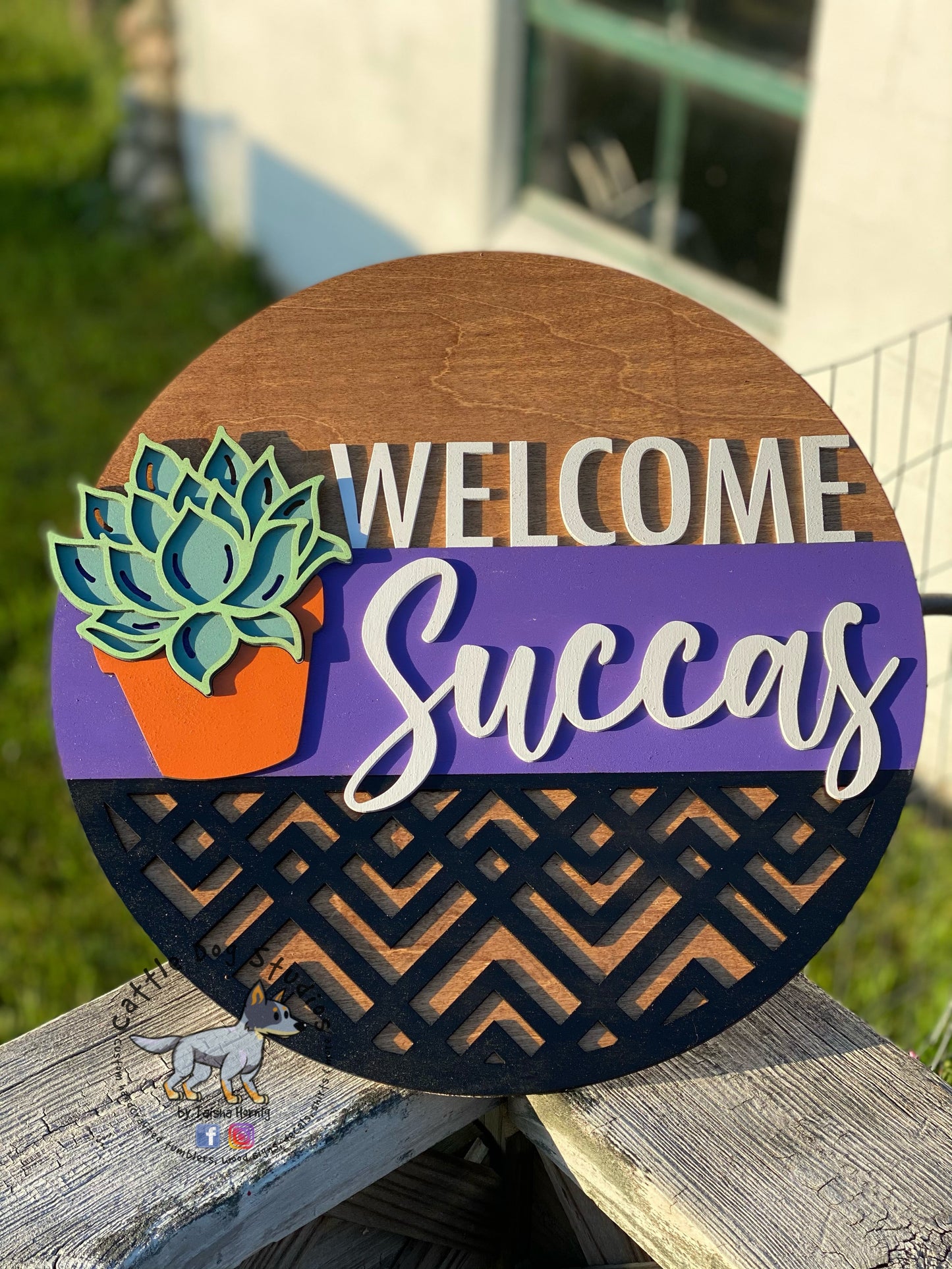 Welcome Succas Succulent Plants Large 18” Round Door hanger
