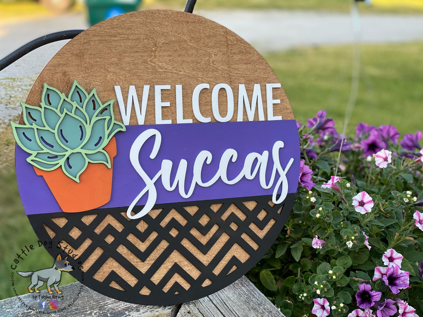 Welcome Succas Succulent Plants Large 18” Round Door hanger